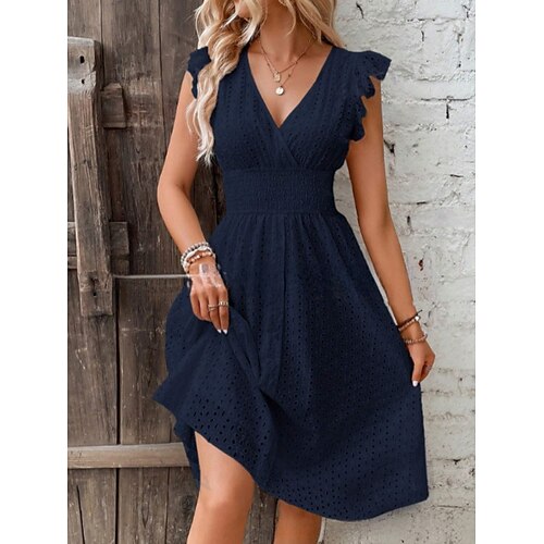 Damen Minikleid A Linie Kleid Sommerkleid Lässig Täglich Normale Passform Einfach Kurzarm V Ausschnitt Marineblau Schwarz Weiß Himmelblau Sommer Frühling Image