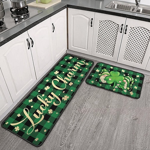 St. Patrick's Day Läuferteppiche, irische Feiertags-Dekorationsmatte mit Kleeblatt- und keltischem Design, festliche Fußmatte für Tür und Wohnraum Image
