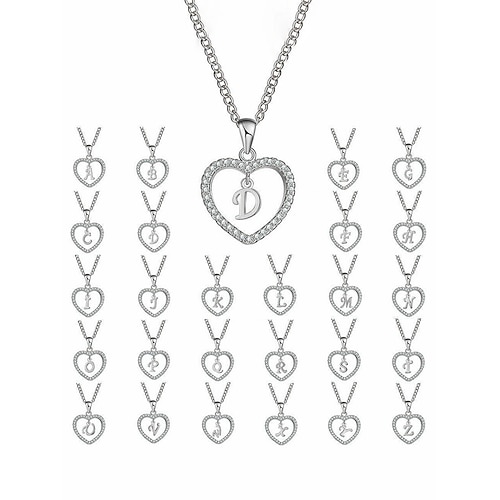 Herzförmige Damen-Halskette mit Anhänger – aus einer Legierung, 26 verschiedene Buchstabenformen, Strassverzierungen – das perfekte Valentinstagsgeschenk Image