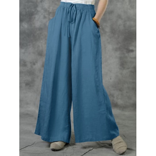 Damen Hose Baggy-Hosen Freizeithose Urlaub Mode Basic Volle Länge Hohe Taille Einfach Kordelzug Tasche Weites Bein Komfort Weich Bequem Dehnbar Outdoor Straße Ferien Blau Armee-Grün Schwarz Khaki Image