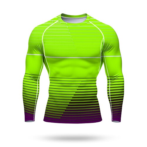 Herren Lauf-T-Shirt Sportshirt Fitnessshirt Trainingsshirt Trainingshemd Langarm T-Shirt Sommer Frühling Herbst Winter Geometrisch UPF 50 UV-beständig LSF 50 Weich Geländerad Fitnesstraining Image