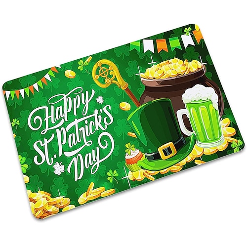 Fußmatte zum St. Patrick's Day, dekorative irische Feiertags-Eingangsmatte mit Kleeblättern und keltischen Mustern für festliche Heim- und Türdekoration Image