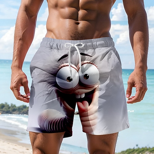 Herren Cartoon Lustig Wurm Badehosen Badeshorts Boardshorts Mittlere Taille Hawaiianisch Strandurlaub Seitentaschen Netzfutter Elastischer Kordelzug in der Taille Designer Bekleidung Image