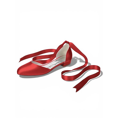 Mehrfarbige, flache Damen-Satinschuhe mit Knöchelriemen, elegante Brautjungfernschuhe mit spitzer Zehenpartie für Hochzeiten im Freien auf dem Rasen Image