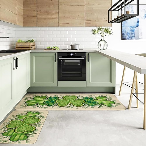 St. Patrick's Day Läuferteppiche, irische Feiertags-Dekorationsmatte mit Kleeblatt- und keltischem Design, festliche Fußmatte für Tür und Wohnraum Image