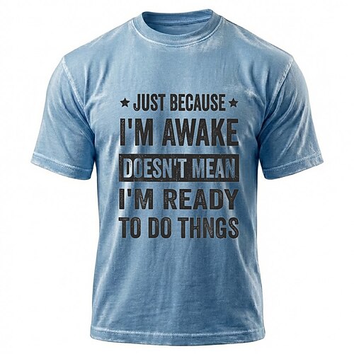 Used-Look-T-Shirt aus Baumwolle – Nur weil ich wach bin, heißt das nicht, dass ich bereit bin, Dinge zu tun. Retro-Acid-Wash-T-Shirt, Größen: S, M, L, XL, XXL, XXXL Image