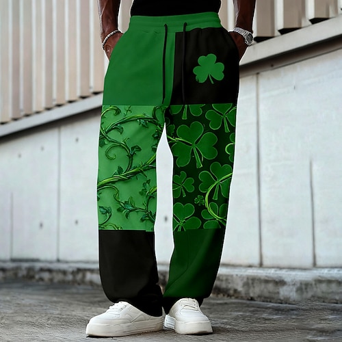 St. Patrick's Day Herren Shamrock Keltisches Kreuz Keltischer Knoten Sweatpants Hosen Casual Pants Mittelhoch Mode Casual Feiertag Elastischer Kordelzug Gerade-Bein Hosen mit Taschen Frühling Herbst Image