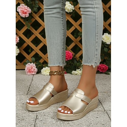 Rosafarbene Keilsandalen für Damen, trendige Plateau-Sandalen für Freizeit, Sommerurlaub und Gartenpartys Image