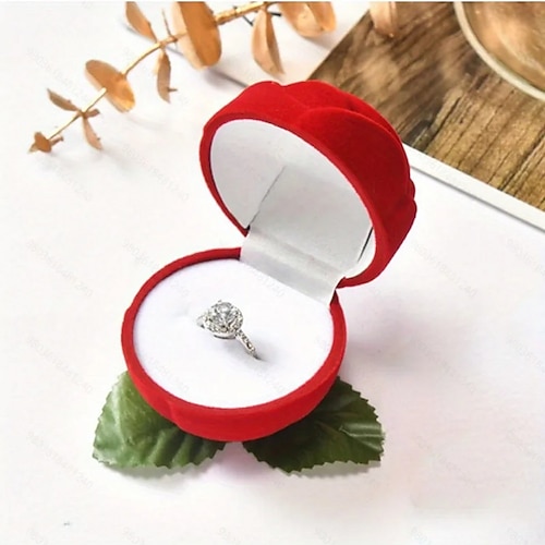 1 Stück beflockte Rosen-Ringbox mit langer Wurzelrose, kreative rote Rosen-Ringbox, Verlobungs-, Heiratsantrags-, Jahrestags-, romantische Geschenkbox, Aufbewahrung für Hochzeitsschmuck Image
