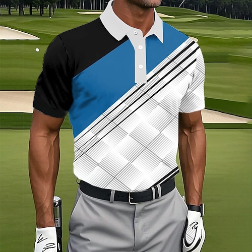 Herren Geometrisch Golf Sport-Poloshirts Kurzarm Polo-Shirts Revers Lässig Athleisure 3D-Druck Knöpfe Sommer Blau Purpur Grün Image
