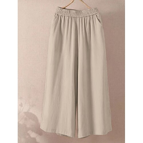 Damen Caprihose Hose Sommerhose Sommershorts Urlaub Basic Lässig Wadenlang Hohe Taille Einfach Weites Bein Elastischer Bund Weich Bequem Atmungsaktiv Dehnbar Strand Ferien Schwarz Weiß Gelb Rote Image