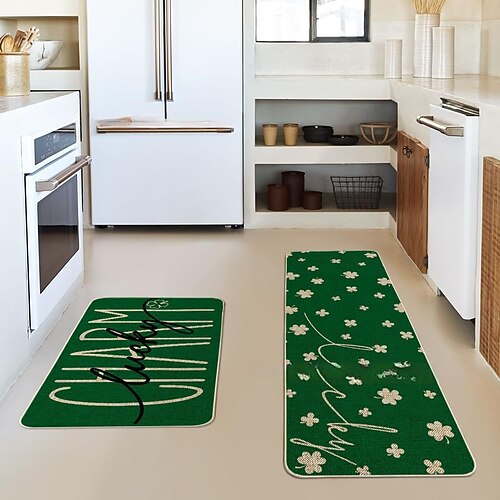 St. Patrick's Day Läuferteppiche, irische Feiertags-Dekorationsmatte mit Kleeblatt- und keltischem Design, festliche Fußmatte für Tür und Wohnraum Image
