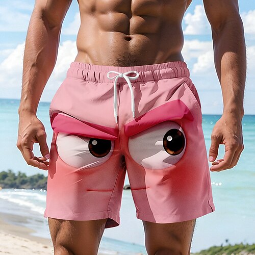 Herren Optische Täuschung 3D Zeichentrick Lächelndes Gesicht Badehosen Badeshorts Boardshorts Mittlere Taille Hawaiianisch Lustig Strandurlaub Seitentaschen Netzfutter Elastischer Kordelzug in der Image