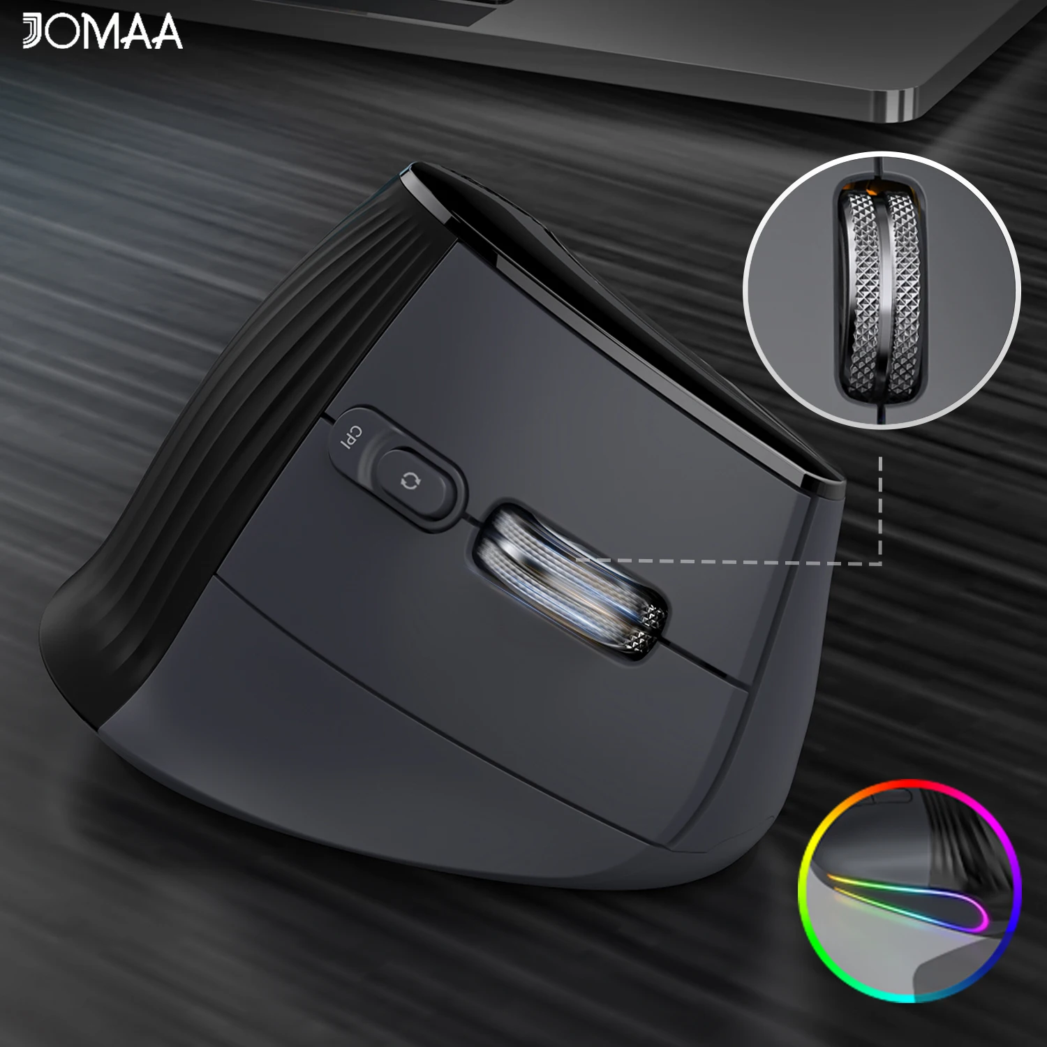 JOMAA Speed Roller Drahtlose Vertikale Maus Ergonomische Mäuse RGB Hintergrundbeleuchtung Bluetooth + 2,4G Maus für Laptop Tablet OS Windows Image