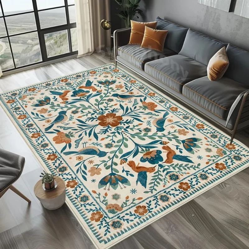 Bohemian Floral Bird Pattern Carpet Ethnic Style Art Home Decor Rug Soft Non-Slip Living Room Bedroom Kitchen Decor Floor Mat