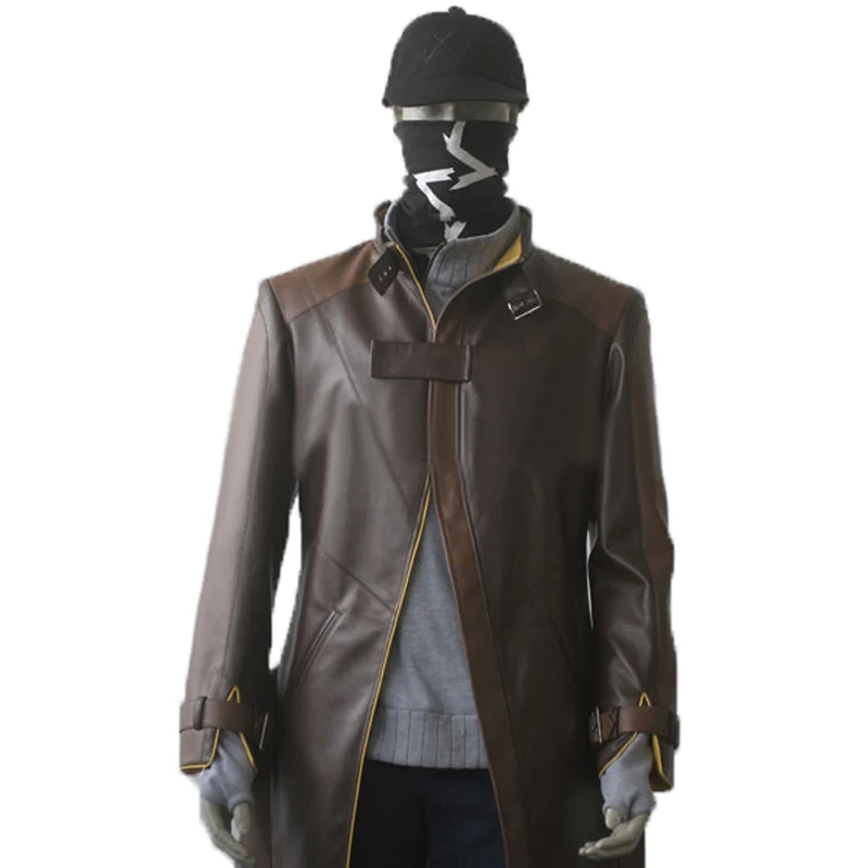 Watch Dogs Aiden Pearce Videospiel-Cosplay-Kostüm, Mantel + Mütze + Maske (keine Hose und Schweller), alle Größen für Halloween und Weihnachten