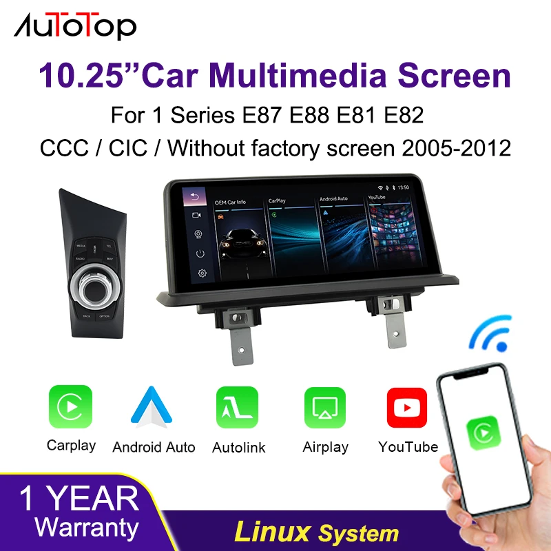 AUTOTOP 10,25 Zoll Linux Auto-Touchscreen für BMW 1er 120i E81 E82 E87 E88 2005–2012 CCC CIC iDrive Carplay Android Auto Youtube Image