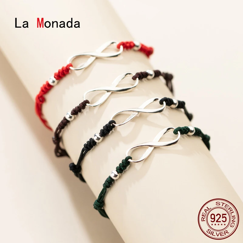 La Monada 925 Silber Acht Unendliche Rote Seil Armbänder Roter Faden Linie String Schmuck Armbänder Für Frauen Glück Einstellbar