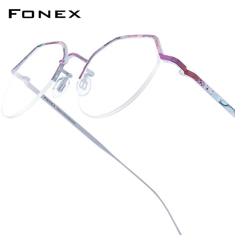 FONEX Titan-Brillengestell für Herren, 2025, neues Markendesign, halbrandlose Polygon-Brille, halbrandige japanische ultraleichte Brillen 866 Image