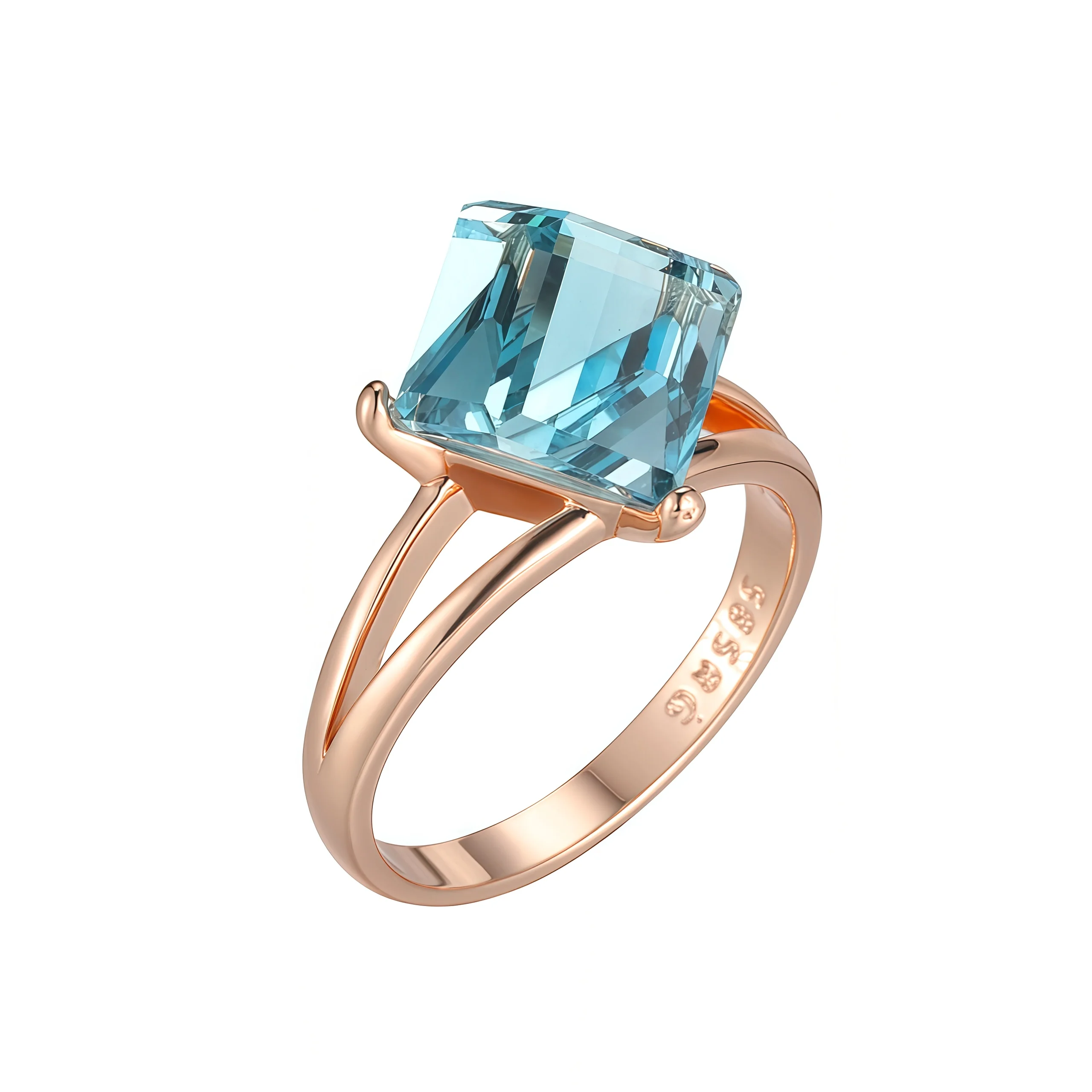 Wbmqda Damenringe mit blauem Würfelstein, 585er Roségold, modische Hochzeitsschmuck-Accessoires Image