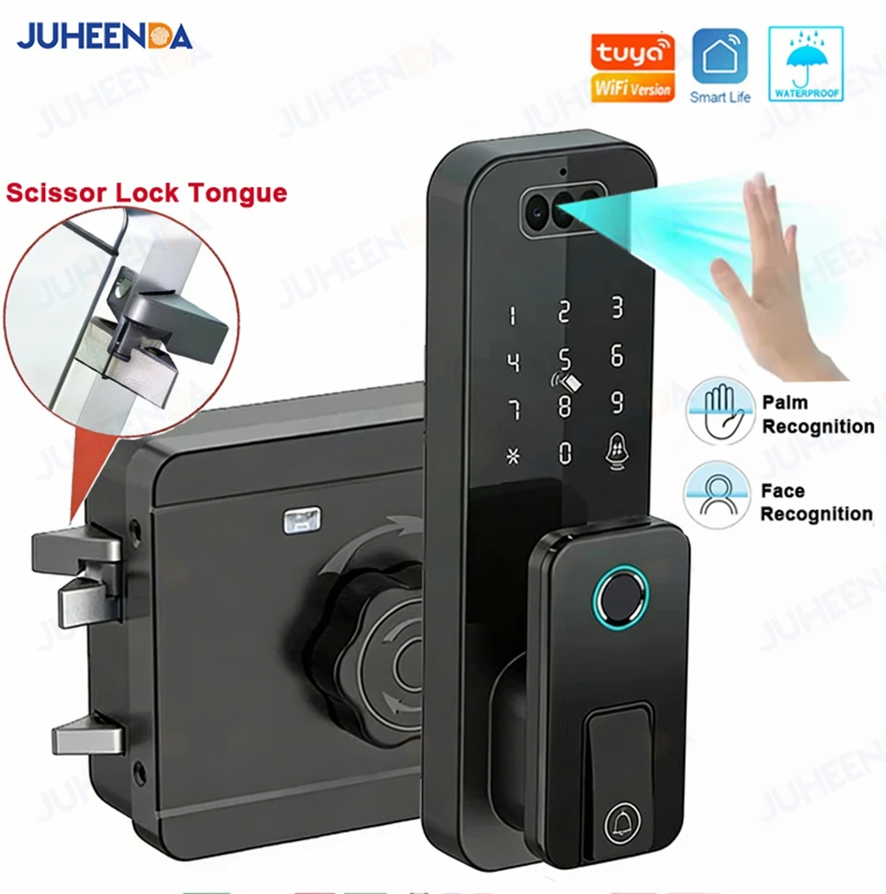 Outdoor Wasserdichtes 3D-Gesichtserkennungs- und Handflächenscan-Fingerabdruck-Torschloss mit Tuya WLAN-App, Passwort, Digital, Aufladbar, Smart Lock Image