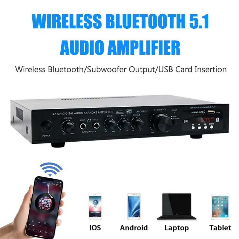 Hochleistungsverstärker AV-369BT 6-Kanal Bluetooth 5.1 Sound Lautsprecher AMP Stereo Audio Verstärker Empfänger Heimkino Verstärker Image