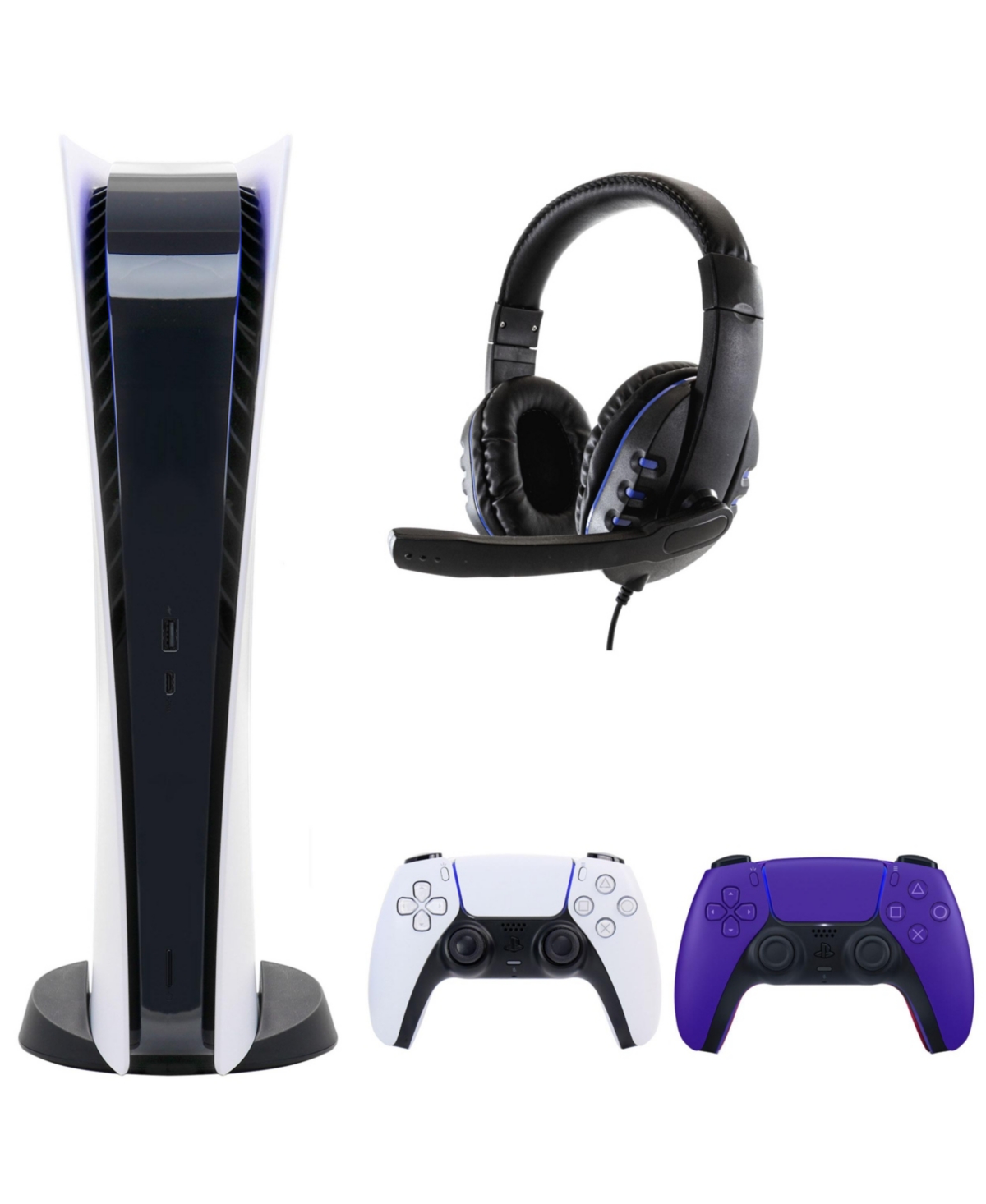 Sony PS5 Digital Console with Extra Purple Dualsense Controller and Universal Headset - Open White