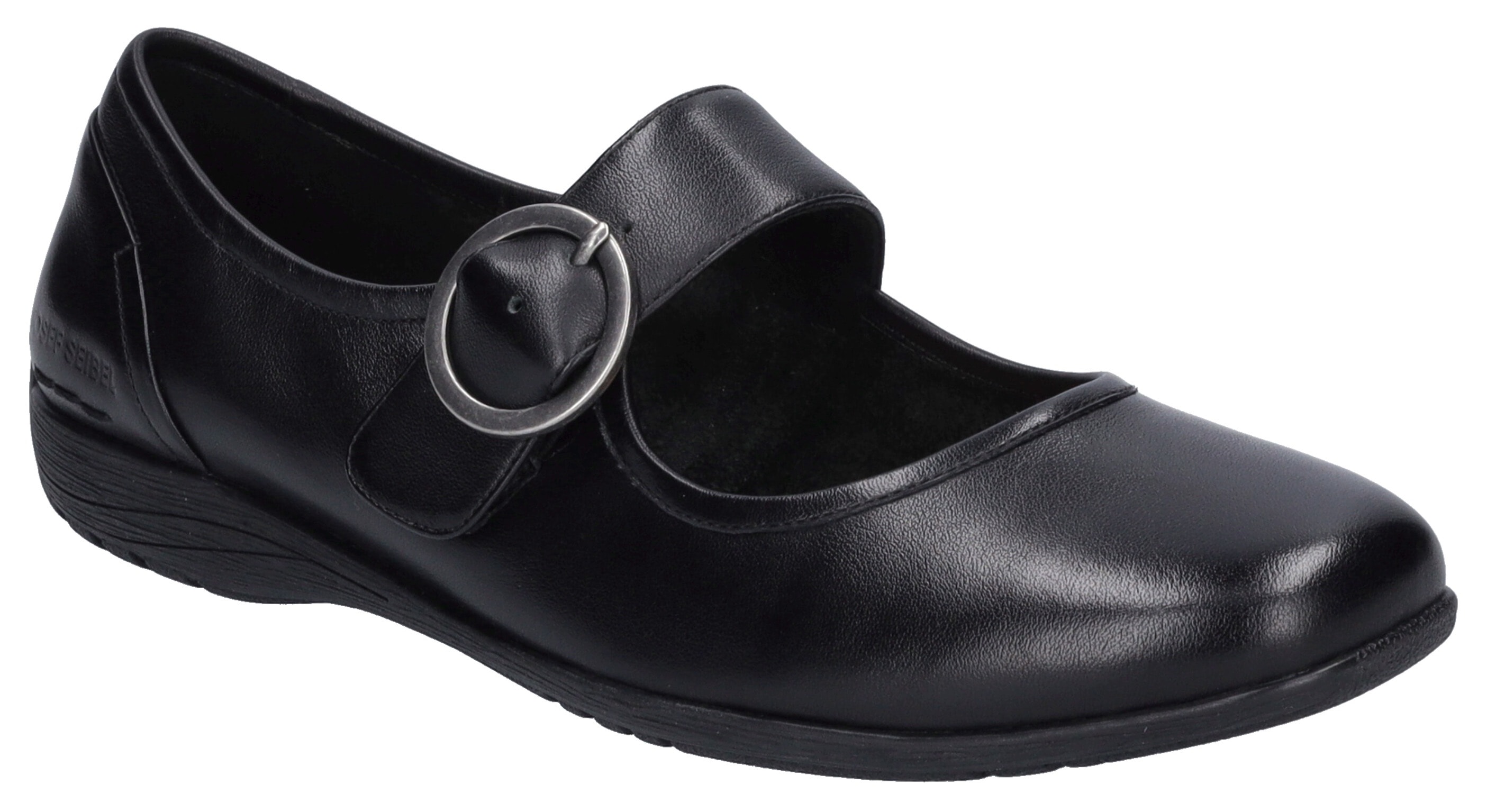 Riemchenballerina JOSEF SEIBEL "Fenja 18", Damen, Gr. 41, schwarz, Kalbsleder, Schuhe Riemchenballerina, Spangenschuh, Festtagsschuh, Komfortschuh mit modischer Schnalle