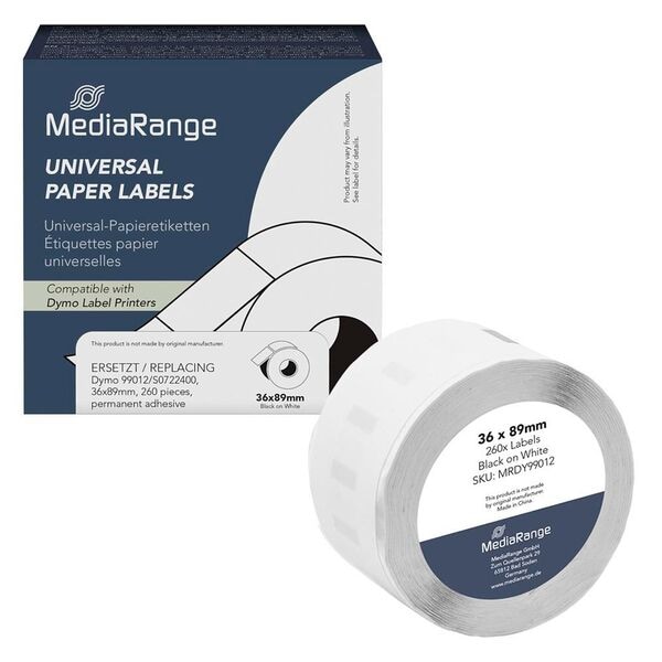 MediaRange Etikettenrollen für Etikettendrucker 36,0x89,0 mm 260 Stück Image