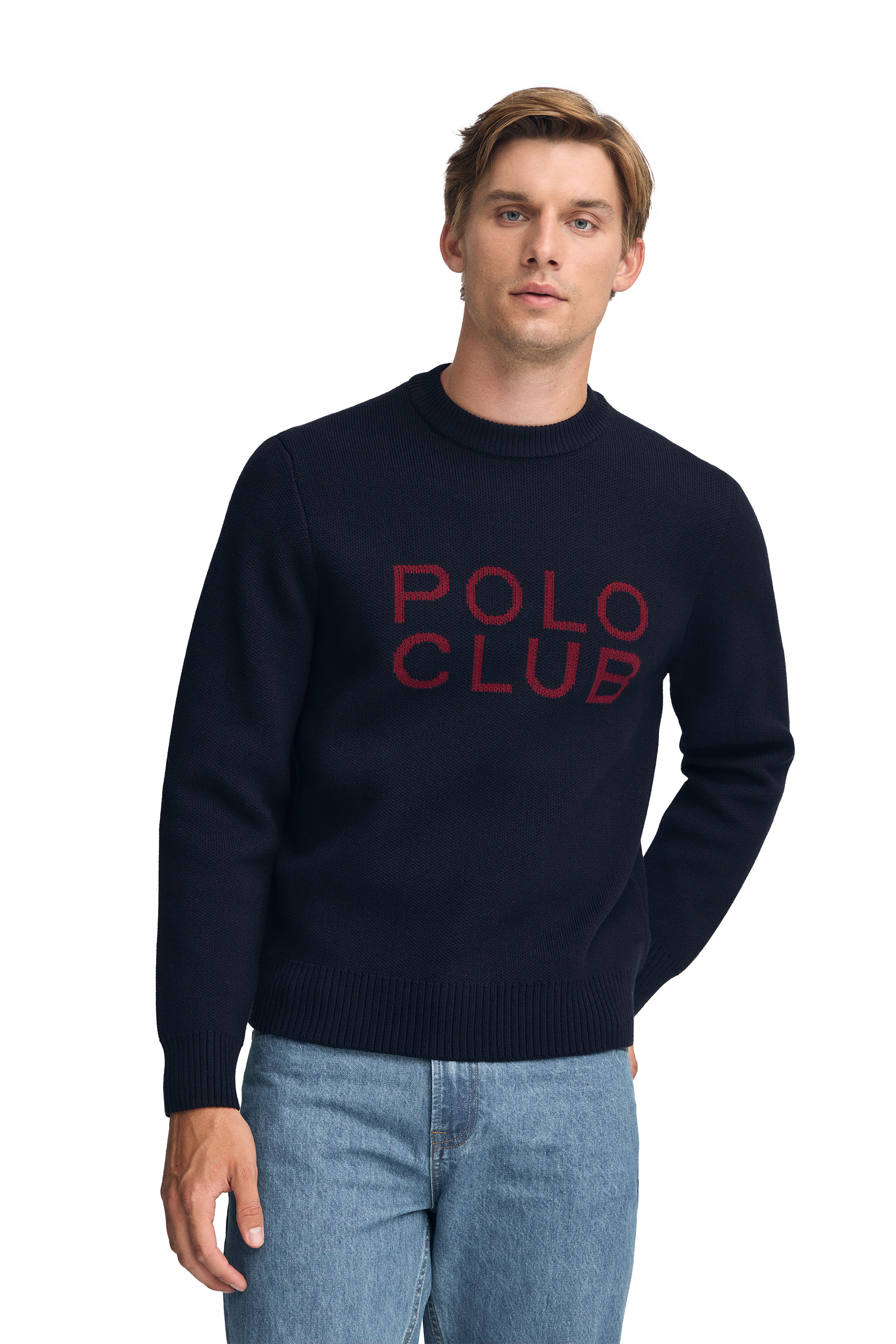 Strickpullover marineblau mit Polo Club-Logo in Kontrastfarbe Image