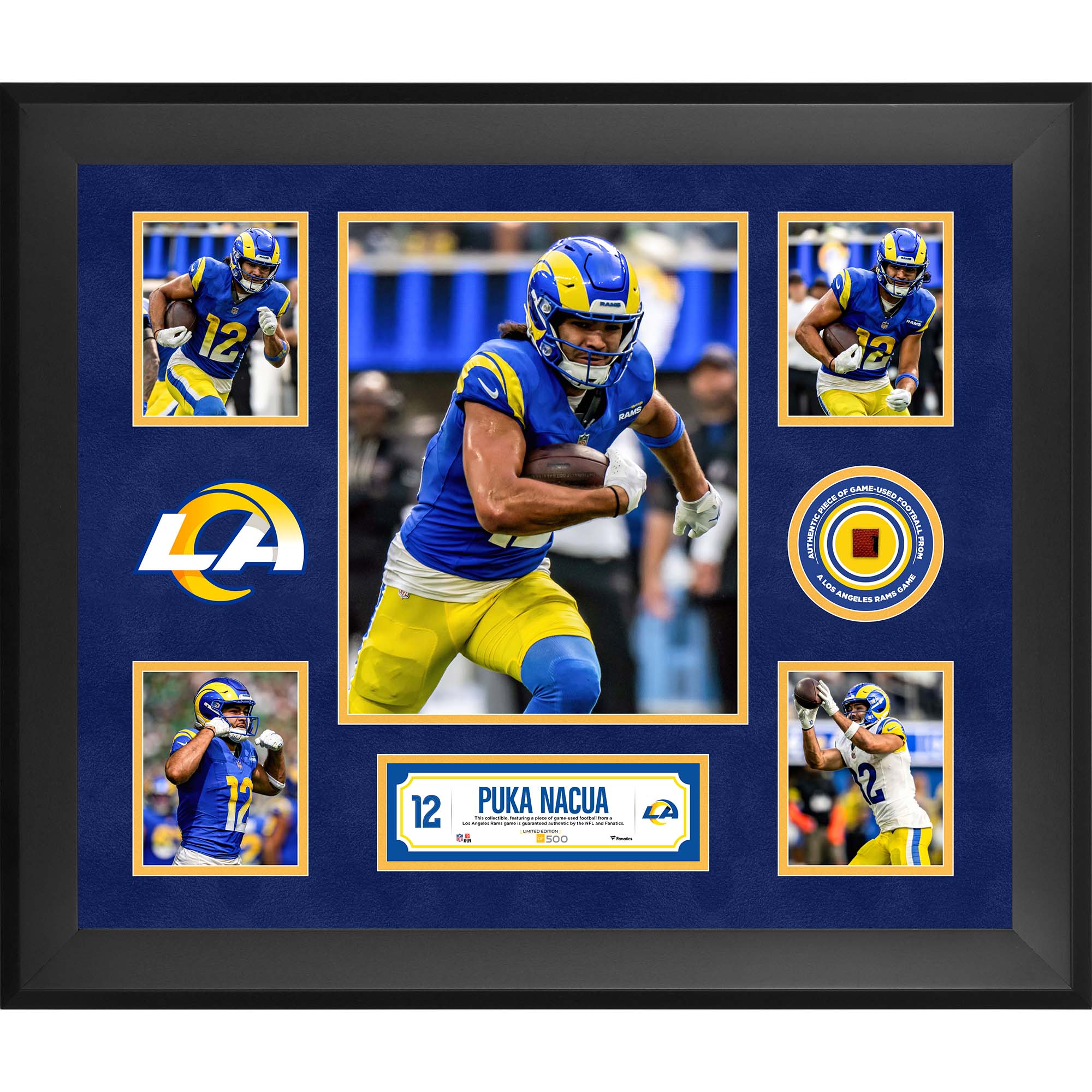 Puka Nacua Los Angeles Rams Gerahmte 5-Foto-Collage (50,8 x 61 cm) mit einem Stück eines im Spiel verwendeten Footballs – Limitierte Auflage von 500 Stück Image