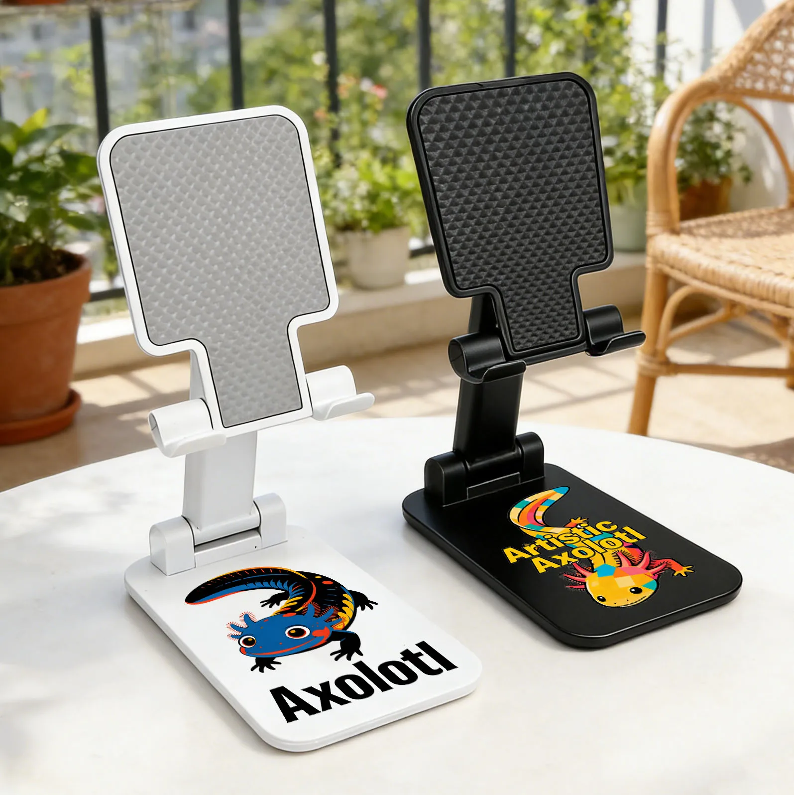2/4 Stück reisefreundlicher Telefonständer mit Axolotl-Motiv, faltbarer und mehrfach winkelverstellbarer tragbarer Büro- und Heim-Desktop