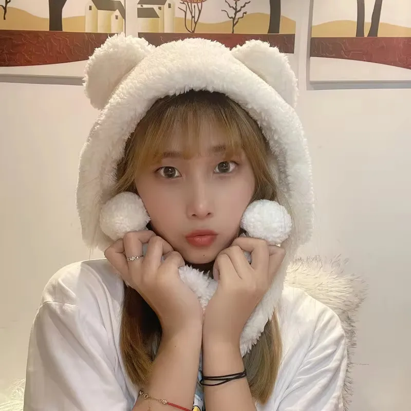 Neue Frauen Winter süß und niedlich Bär Plüsch Gehörschutz Hut koreanische Ausgabe Mode vielseitig warm lose Kopfkappe Mädchen Image