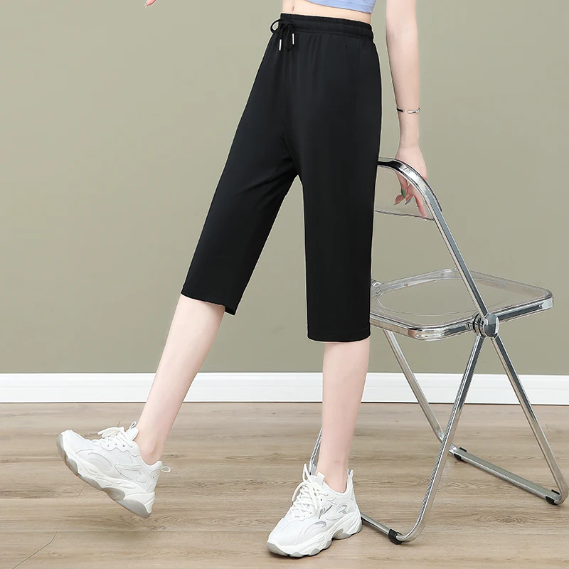 Neue Frauen Lose Sommer Dünne Laufsport 7-Punkt-Hose Mode Vielseitig Casual Eis Seide Schnell Trocknend Haren Hosen weibliche Image