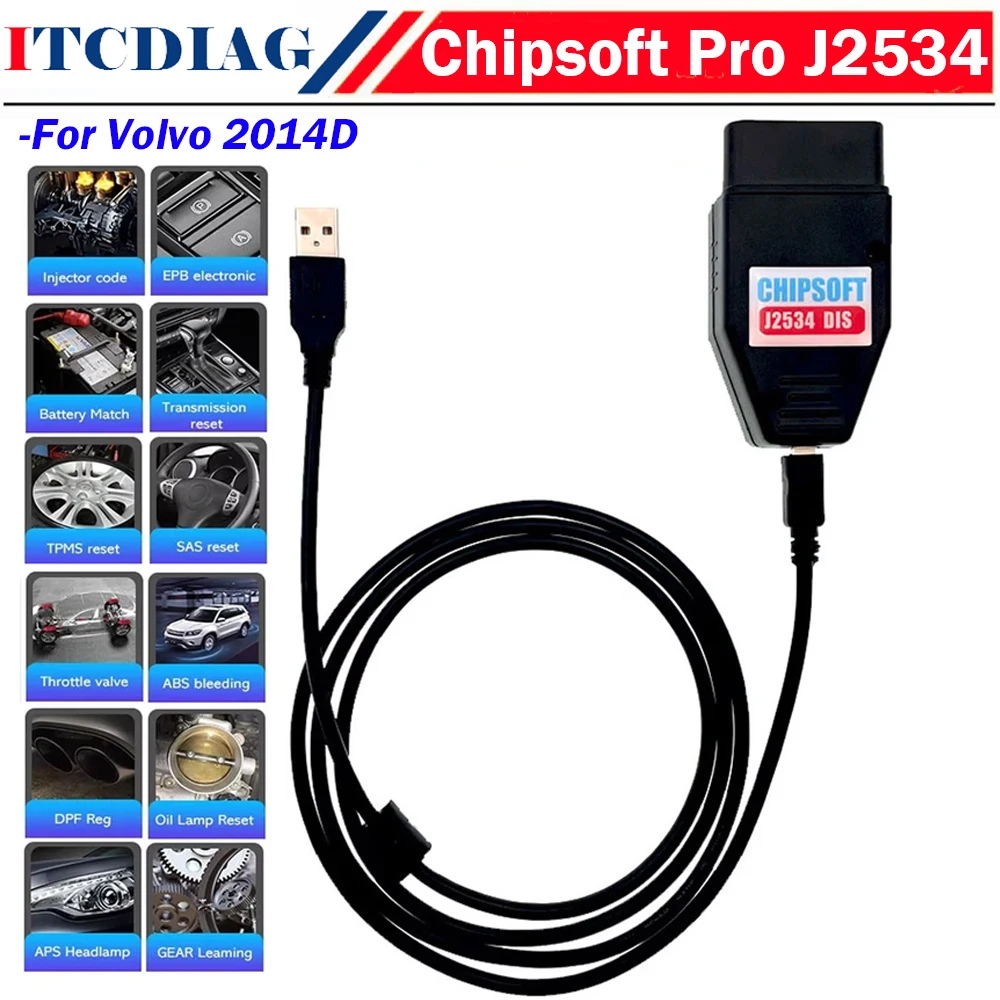 Chipsoft j2534 dis kline kann bus adapter für volvo 2014d würfel voll system auto diagnose tools usb obd2 scanner aktiver test Image