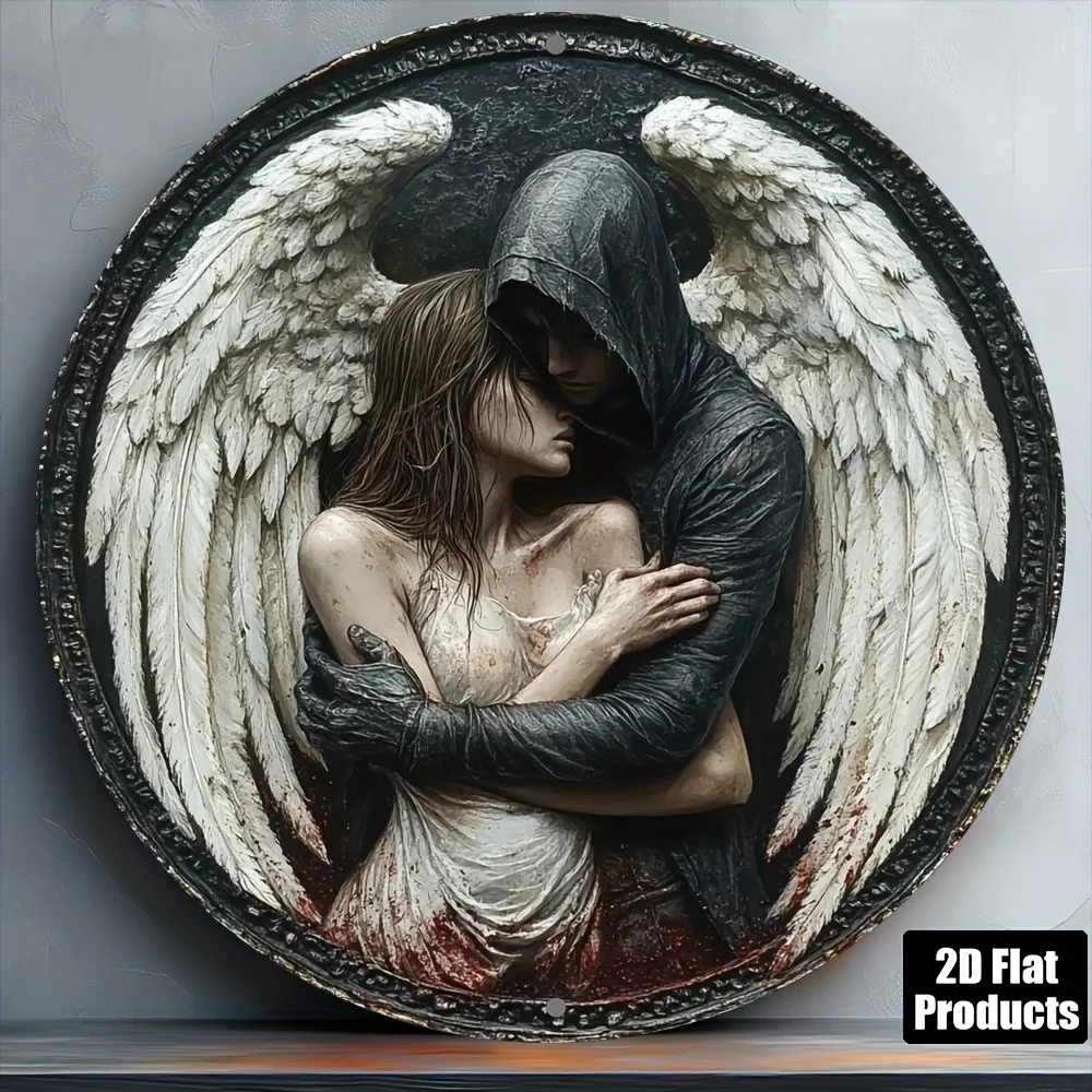 Vintage Angel Demon Metall-Wandkunst, 20,3 x 20,3 cm, Gothic-Heimdekoration, Aluminiumschild für Café, Bar, Büro, einzigartige Geschenkidee