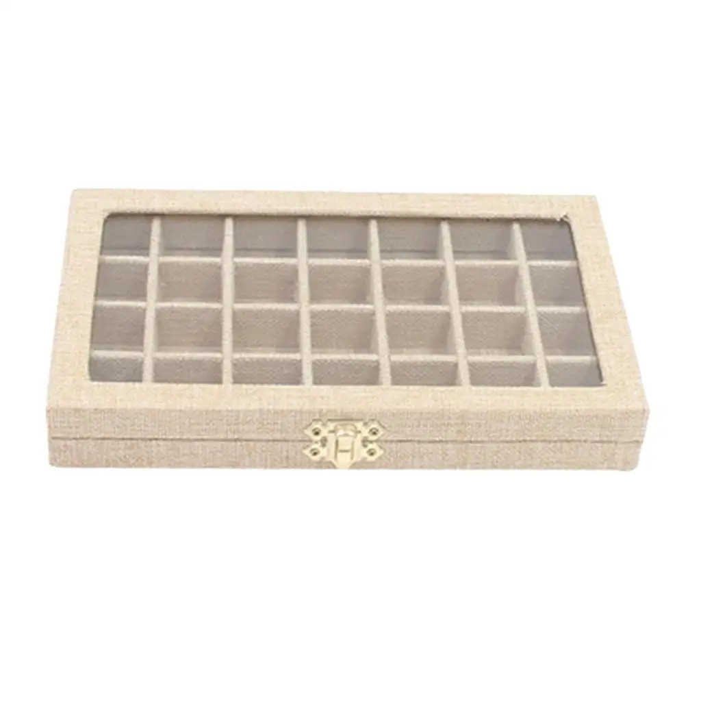 Sac kleinen Leinen klarer Deckel Schmuck Tablett Vitrine Display Aufbewahrung sbox 28 Gitter Sac kleinen Schmucks cha tulle Verpackung