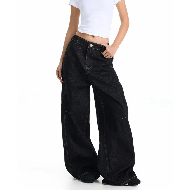 2025, Trend Y2K Mode Schwarz Casual Baggy frauen Jeans Hosen Für Frau Kleidung Gerade Elegante Baumwolle Lange Hosen Ropa mujer Image