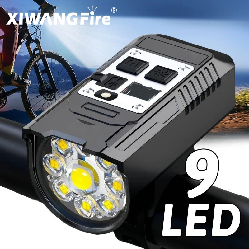 Luce per bici con sensazione della luce Faro per bicicletta a 9 LED Ricaricabile tramite USB Torcia anteriore per bicicletta super luminosa Lampada per mountain bike