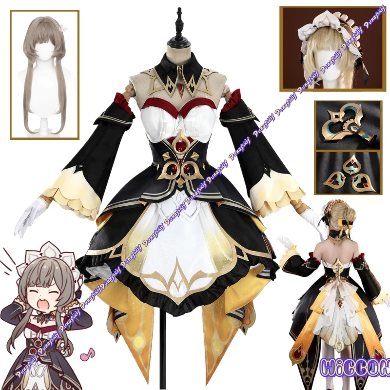 Sandrone Cosplay Kostüm Genshin Impact Eleven Fatui Harbingers Perücke Kleid Schuhe Karneval Party Rollenspiel Anzug