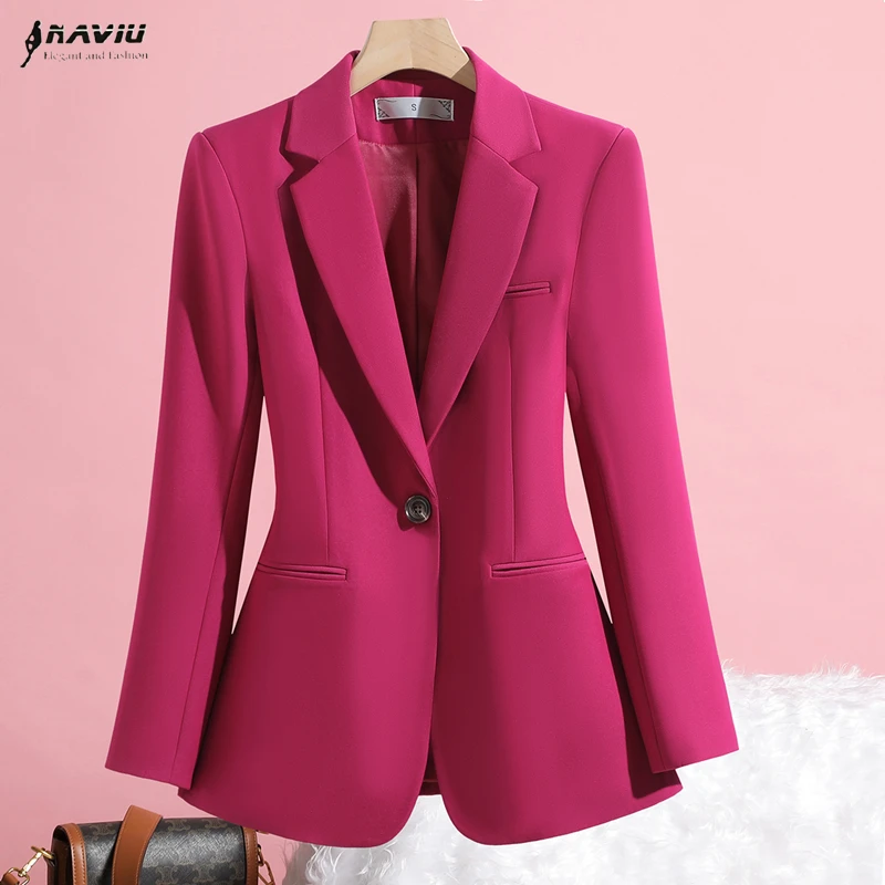 NAVIU Rose Rot Farbige frauen Casual Blazer Mode Herbst Neue Ankunft Professionelle Formale Langarm Anzug Jacke Büro Mantel