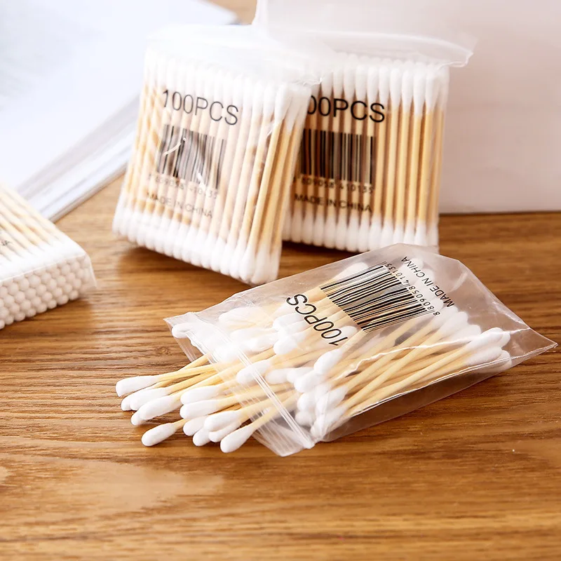1/3/5 Packung Wattestäbchen mit rundem Kopf, doppelte Wattestäbchen mit rundem Kopf, Bambusstäbchen, präzise spitze kosmetische Nagelwerkzeuge Image