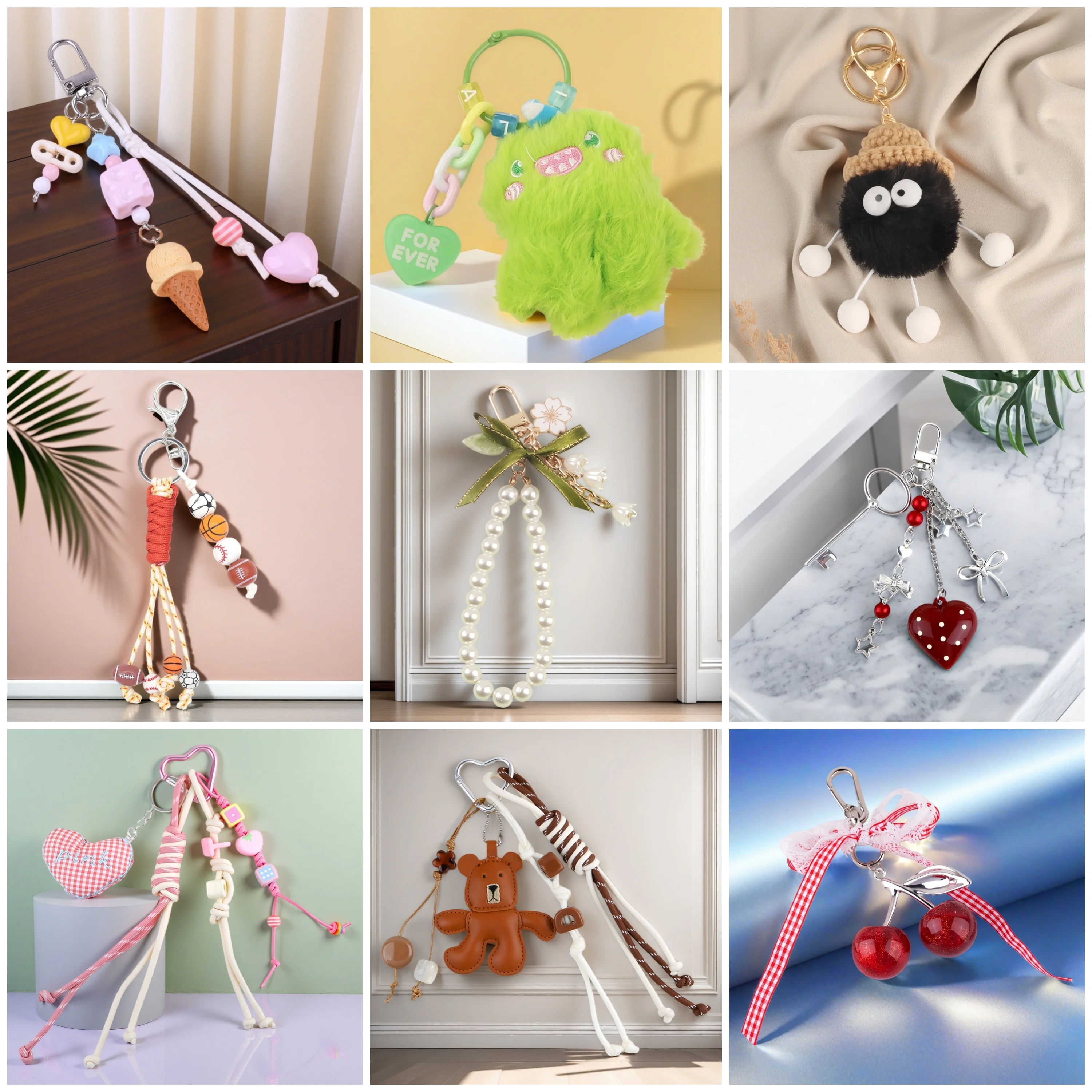 Annlyy Modischer Schlüsselanhänger aus Legierung, Plüsch-Schlüsselanhänger, Acrylharz, Schlüsselhalter, mobile Kette, Taschenanhänger Image