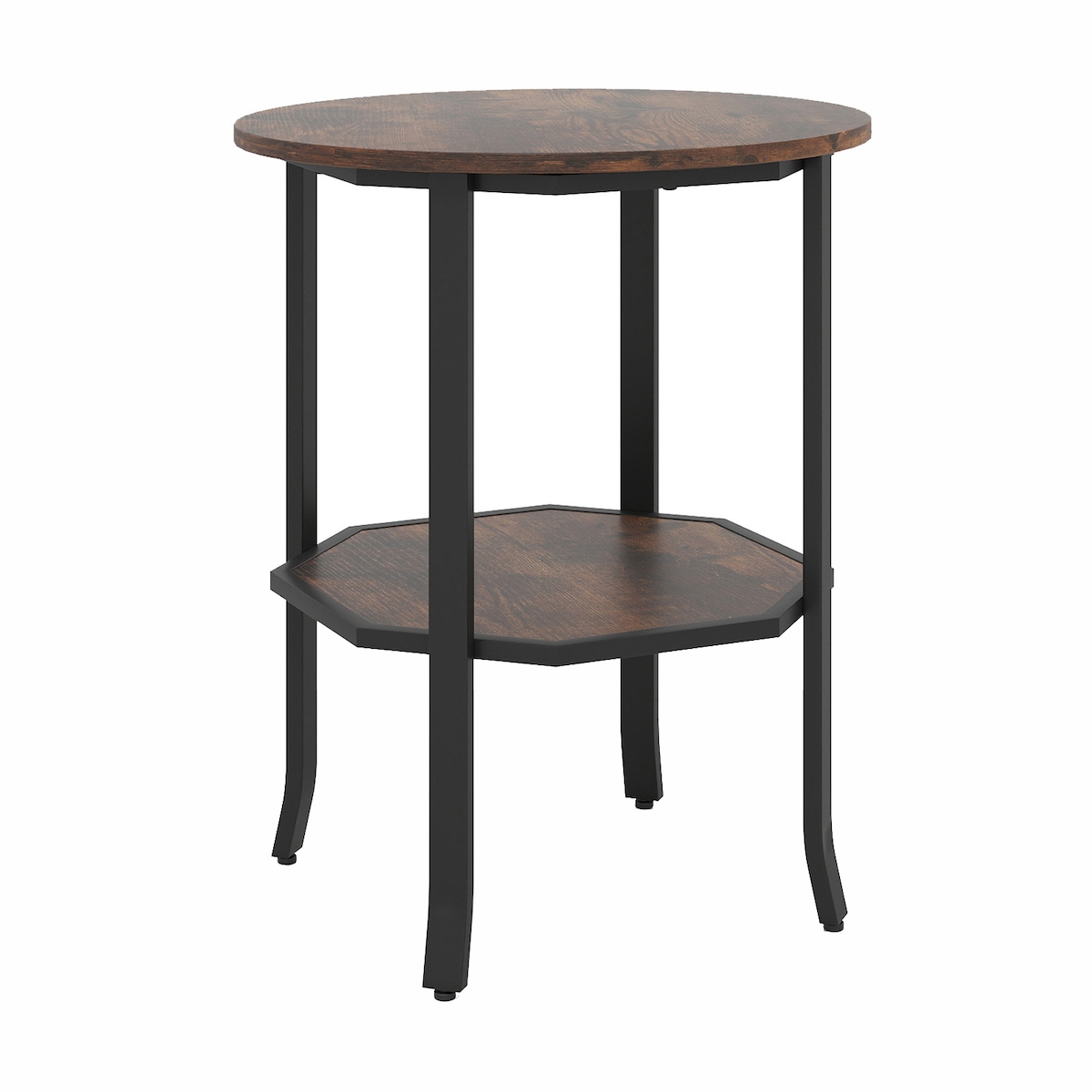 COSTWAY Runder Beistelltisch, 2-stufiger Sofatisch mit offenem Regal, industrieller Wohnzimmertisch Image