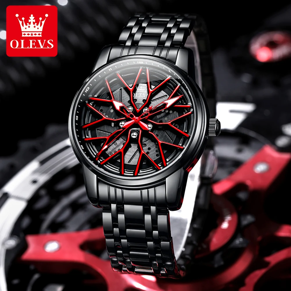 Montre OLEVS 3701 pour homme, montre à quartz squelette originale, étanche, lumineuse, coffret cadeau, montre sport porte-bonheur.