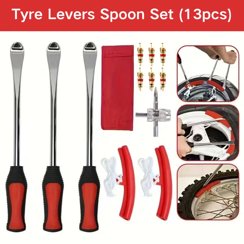 13 pièces outils de levier de changement de pneu réparation de pneu de moto Kit de pneu de cuillère automatique leviers de pneu de vélo cuillère protecteur de jante outil de réparation de pneu