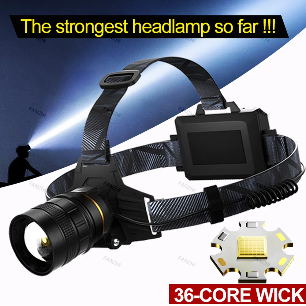 Die stärkste XHP360 36-Kern-Stirnlampen-Taschenlampe 18650 wiederaufladbare ZOOM-Kopf-Taschenlampen Hochleistungs-Stirnlampe Angelscheinwerfer Image