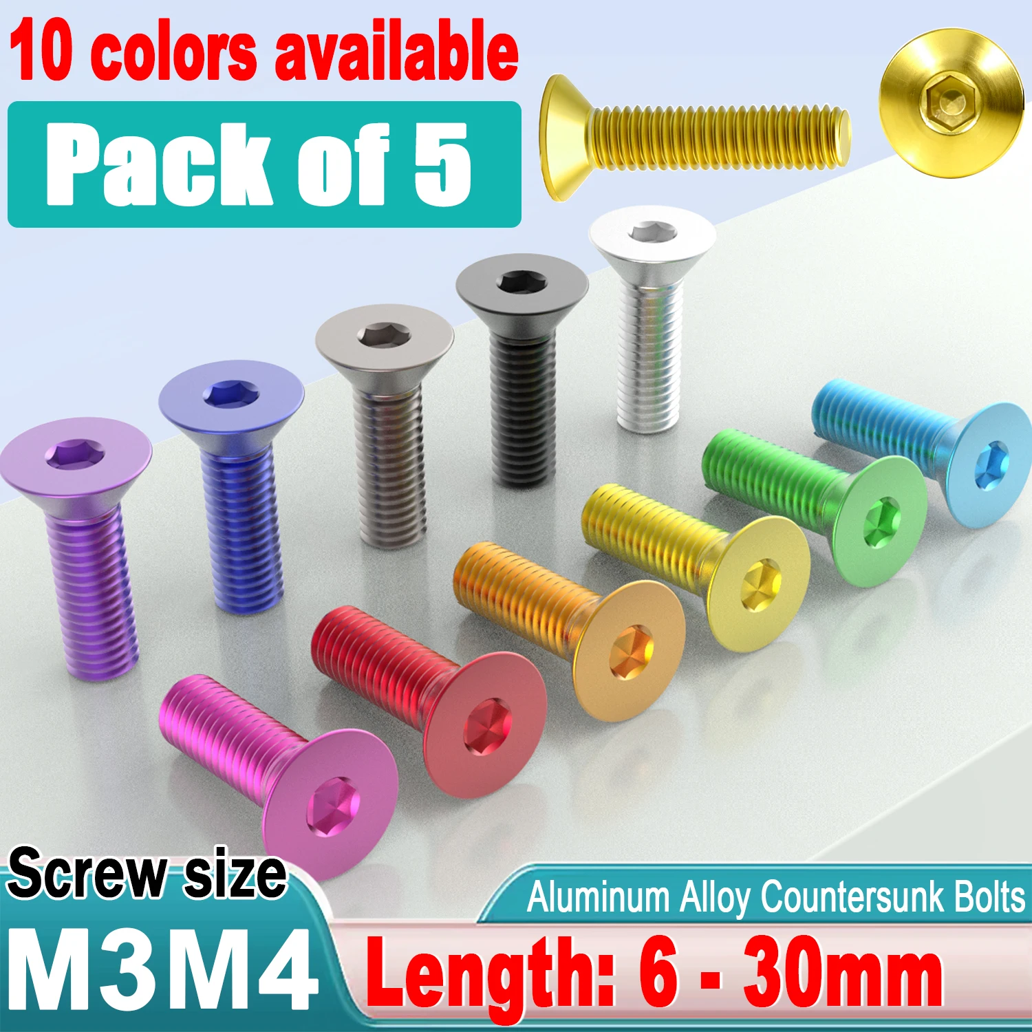 M3 M4 x6/8/10/12/14/16/18/20/25/30 mm Aluminiumlegierung Flachkopf-Innensechskantschraube eloxierter Senkkopf-Inbusschrauben Sechskantantantrieb Image