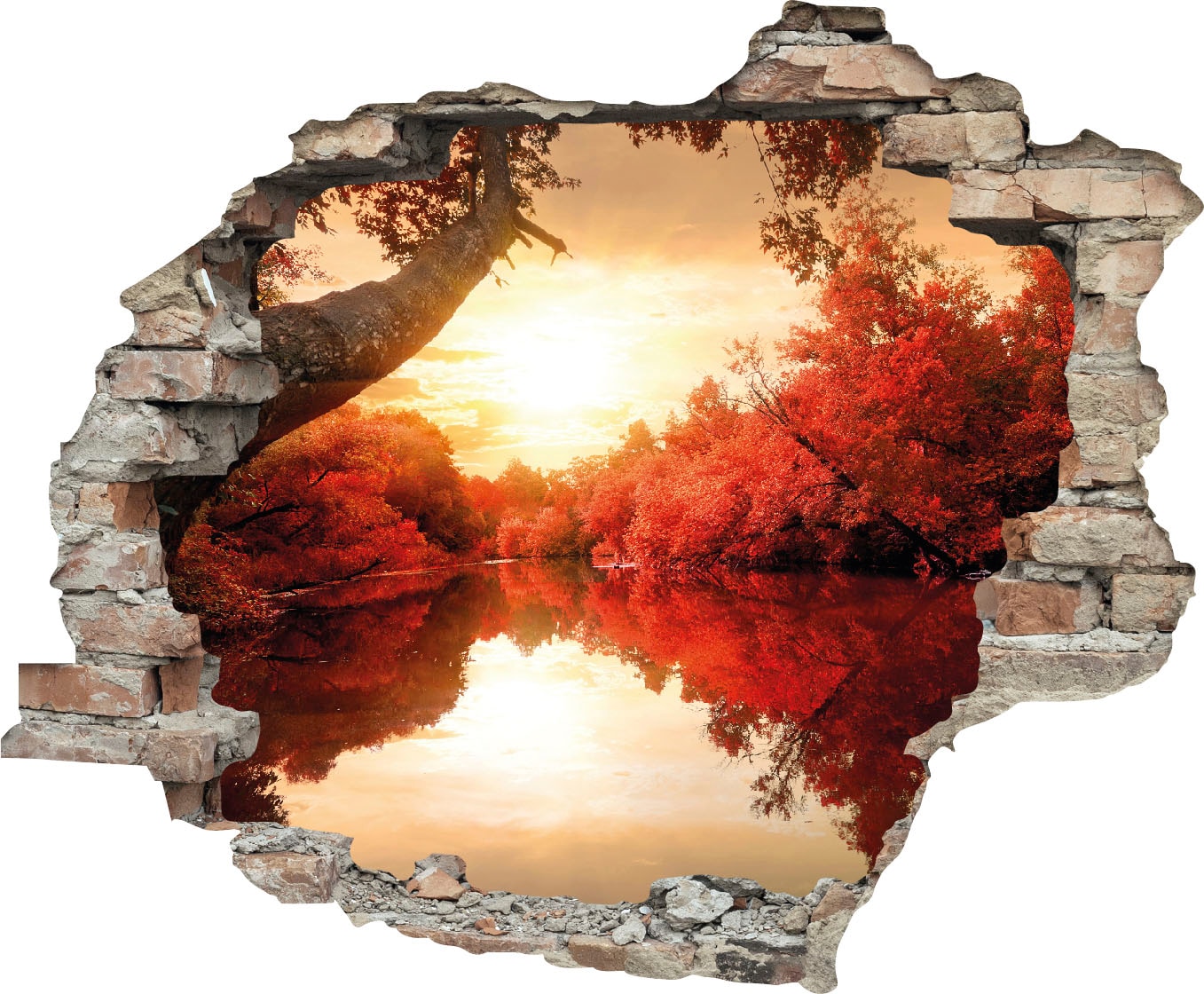 Wandtattoo QUEENCE "Fluss", bunt, B:60cm H:50cm T:0,1cm, Wandtattoos, Wandtattoo, Wandsticker, Wandbild, selbstklebend, 3D, Wanddurchbruch