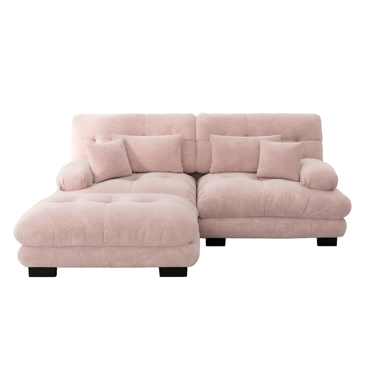 OKWISH Ecksofa Cloud Wohnlandschaft Couch 220x145x81 Chenille Cloud Look weich gepolstert breite Armlehnen modular mit Deko- und Lendenkissen modern Rosa Image